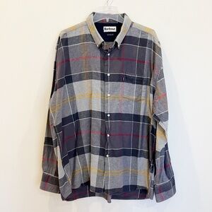 Barbour Shirt Mens XXL 2XL Gray Red Yellow Plaid Flannel John Modern Tartan